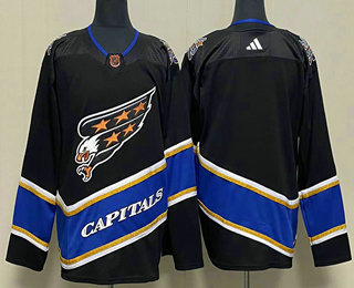 Men's Washington Capitals Blank Black 2023 Reverse Retro Stitched Jersey