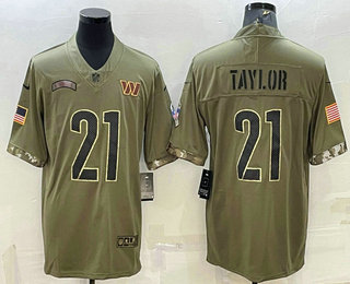 Men's Washington Commanders #21 Sean Taylor Olive 2022 Salute To Service Limited Stitched Jersey