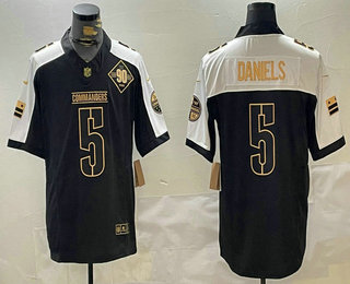 Men's Washington Commanders #5 Jayden Daniels Black Gold Thanksgiving FUSE Vapor Limited Stitched Jersey