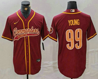 Men's Washington Commanders #99 Chase Young Burgundy With Patch Cool Base Stitched Baseball Jersey