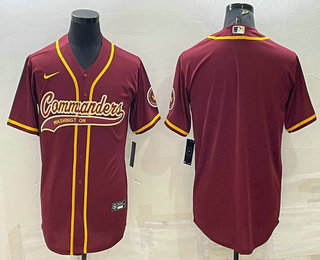 Men's Washington Commanders Blank Burgundy With Patch Cool Base Stitched Baseball Jersey