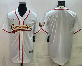 Men's Washington Commanders Blank White With Patch Cool Base Stitched Baseball Jersey