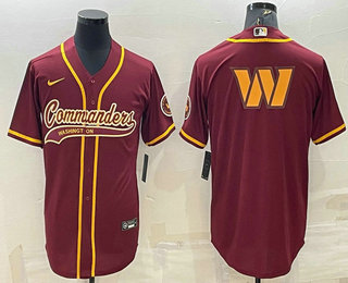 Men's Washington Commanders Burgundy Team Big Logo With Patch Cool Base Stitched Baseball Jersey