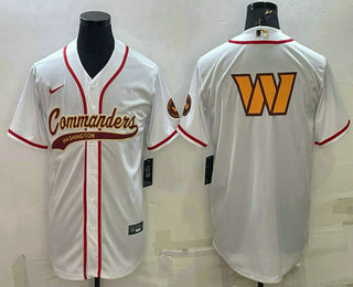 Men's Washington Commanders White Team Big Logo With Patch Cool Base Stitched Baseball Jersey
