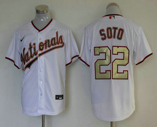 Men's Washington Nationals #22 Juan Soto White Gold Stitched MLB Cool Base Nike Jersey