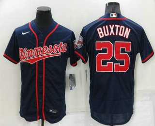 Men's Washington Nationals #25 Byron Buxtonon Navy Blue With Team Patch Stitched MLB Flex Base Jersey