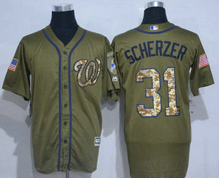 Men's Washington Nationals #31 Max Scherzer Green Salute to Service Cool Base Baseball Jersey