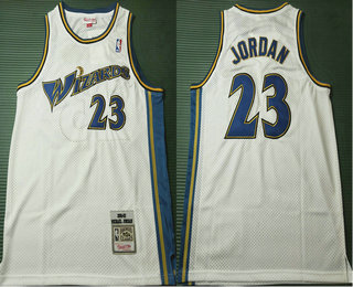 Men's Washington Wizards #23 Michael Jordan 2001-02 White Hardwood Classics Swingman Throwback Jersey