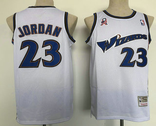 Men's Washington Wizards #23 Michael Jordan White Hardwood Classics Swingman Throwback Jersey 01