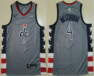 Men's Washington Wizards #4 Russell Westbrook Grey 2021 City Edition NBA Swingman Jersey With The Sponsor Logo