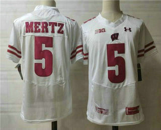 Men's Wisconsin Badgers #5 Graham Mertz White College Football Jersey