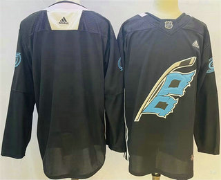 Mens Carolina Hurricanes Blank 2022 Black Warm up Stitched Jersey