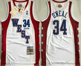 NBA 2004 All-Star Los Angeles Lakers #34 Shaquille O'Neal White Hardwood Classics Soul AU Throwback Jersey