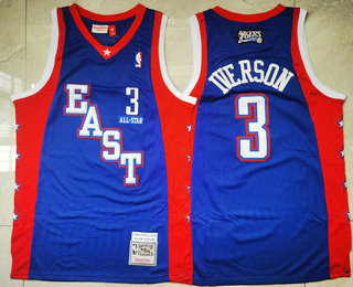 NBA 2004 All-Star Philadelphia 76ers #3 Allen Iverson Blue Hardwood Classics Soul Swingman Throwback Jersey