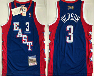 NBA 2004 All-Star Philadelphia 76ers 3 Allen Iverson Blue Hardwood Classics Soul AU Throwback Jersey