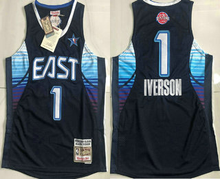 NBA 2009 All-Star #1 Allen Iverson 2009 Navy Blue Hardwood Classics Soul AU Throwback Jersey