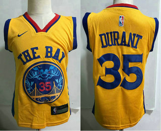 Toddler Golden State Warriors #35 Kevin Durant Yellow Nike Swingman Stitched NBA Jersey