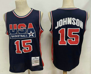 USA #15 Magic Johnson 1992 Blue Hardwood Classics Soul Swingman Throwback Jersey