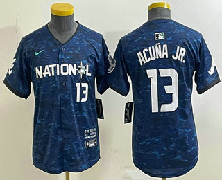Women's Atlanta Braves #13 Ronald Acuna Jr Number Royal 2023 All Star Cool Base Stitched Baseball Jersey