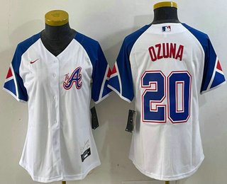 Women's Atlanta Braves #20 Marcell Ozuna Number White 2023 City Connect Cool Base Stitched Jersey