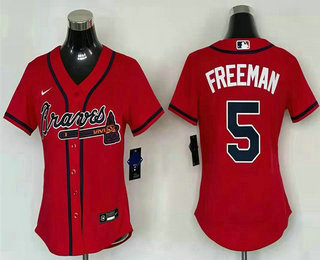 Women's Atlanta Braves #5 Freddie Freeman Red Stitched MLB Cool Base Nike Jersey