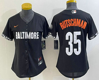 Women's Baltimore Orioles #35 Adley Rutschman Black 2023 City Connect Cool Base Stitched Jersey 02