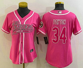 Women's Chicago Bears #34 Walter Payton Pink With Patch Cool Base Stitched Baseball Jersey