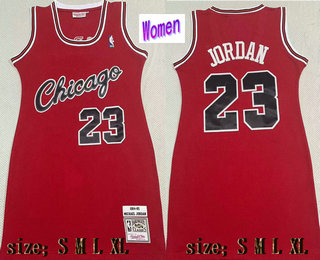 Women's Chicago Bulls #23 Michael Jordan 1994-95 Red White Name Hardwood Swingman Throwback Dress