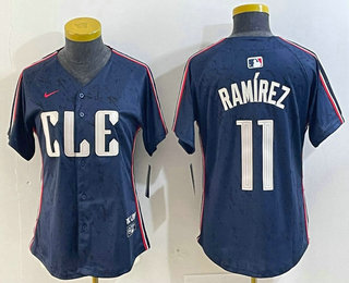 Women's Cleveland Guardians #11 Jose Ramirez  Navy 2024 City Connect Limited Stitched Jersey