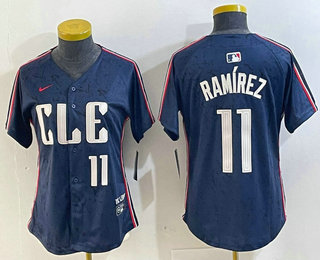 Women's Cleveland Guardians #11 Jose Ramirez Number Navy 2024 City Connect Limited Stitched Jersey