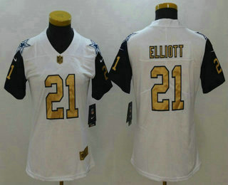 Women's Dallas Cowboys #21 Ezekiel Elliott White With Gold 2017 Vapor Untouchable Stitched NFL Nike Limited Jersey