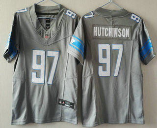 Women's Detroit Lions #97 Aidan Hutchinson Grey 2023 FUSE Vapor Limited Stitched Jersey