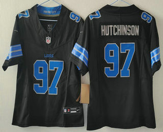 Women's Detroit Lions #97 Aidan Hutchinson Limited Black 2024 FUSE Vapor Jersey