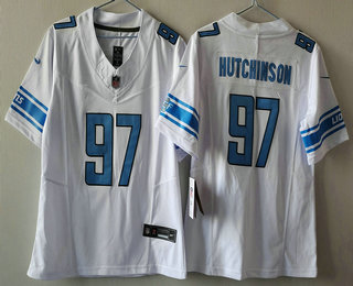 Women's Detroit Lions #97 Aidan Hutchinson Limited White 2024 FUSE Vapor Jersey