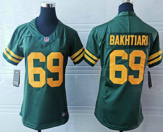 Women's Green Bay Packers #69 David Bakhtiari Green Yellow 2021 Vapor Untouchable Stitched NFL Nike Limited Jersey