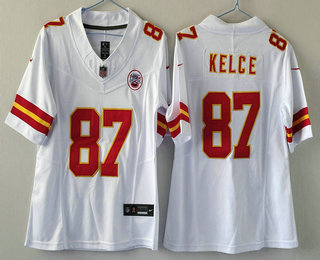 Women's Kansas City Chiefs #87 Travis Kelce White 2023 FUSE Vapor Limited Stitched Jersey