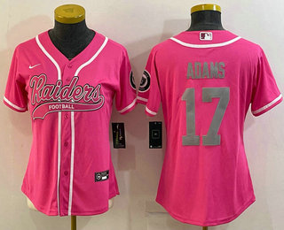Women's Las Vegas Raiders #17 Davante Adams Pink With Patch Cool Base Stitched Baseball Jersey