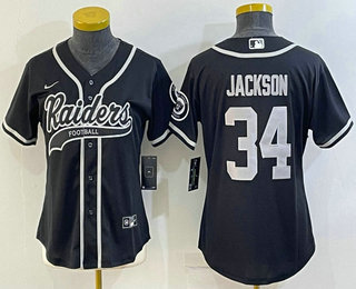 Women's Las Vegas Raiders #34 Bo Jackson Black With Patch Cool Base Stitched Baseball Jersey