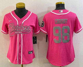Women's Las Vegas Raiders #98 Maxx Crosby Pink With Patch Cool Base Stitched Baseball Jersey