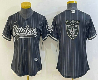 Women's Las Vegas Raiders Black Team Big Logo With Patch Cool Base Stitched Baseball Jersey
