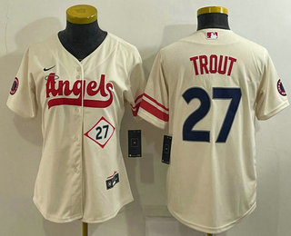 Women's Los Angeles Angels #27 Mike Trout Number Cream 2022 City Connect Cool Base Stitched Jersey
