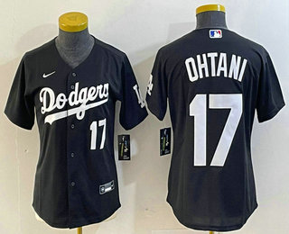 Women's Los Angeles Dodgers #17 Shohei Ohtani Number Black Turn Back The Clock Stitched Cool Base Jersey 03