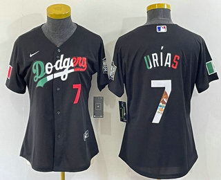 Women's Los Angeles Dodgers #7 Julio Urias Black Mexico Number 2020 World Series Cool Base Nike Jersey