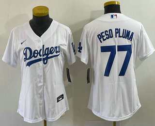 Women's Los Angeles Dodgers #77 Peso Pluma White Stitched Cool Base Nike Jersey