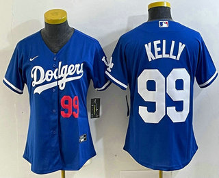 Women's Los Angeles Dodgers #99 Joe Kelly Number Blue Stitched Cool Base Nike Jersey 01