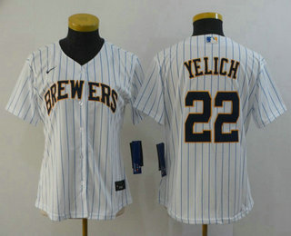 Women's Milwaukee Brewers #22 Christian Yelich White Stitched MLB Cool Base Nike Jersey