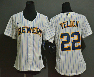 Women's Milwaukee Brewers #22 Christian Yelich White Stitched MLB Cool Base Nike Jersey