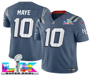 Women's New England Patriots #10 Drake Maye Limited Gray Rivalries Super Bowl LX FUSE Vapor Jersey
