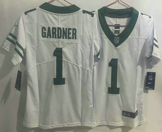 Women's New York Jets #1 Ahmad Sauce Gardner White Limited Stitched Throwback Jersey