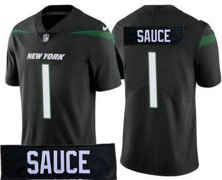 Women's New York Jets #1 Sauce Gardner Limited Black Nickname Vapor Jersey